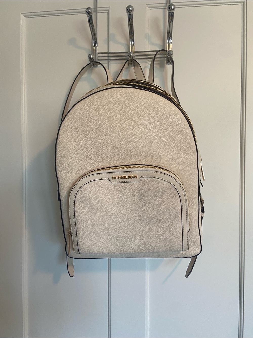 Michael Kors Pebbled Cream Leather Backpack with Gold Hardware